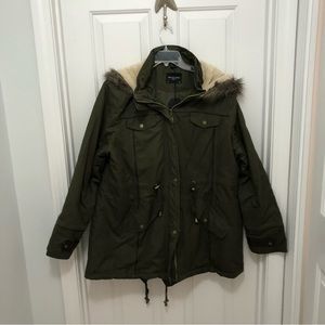 Brave Soul Olive Green Parka with Faux Fur Hood